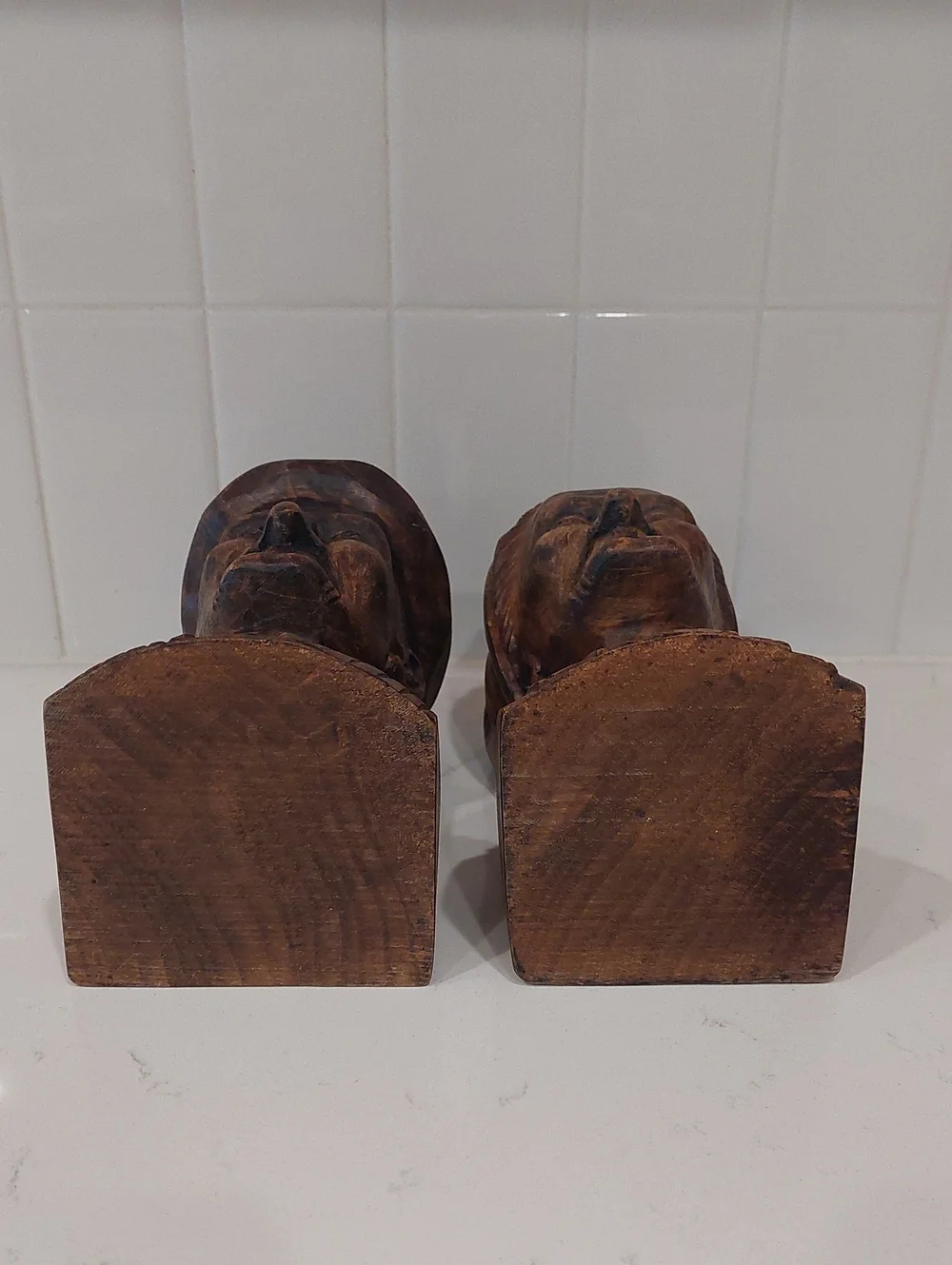 Hand Carved J. Alberdi Wooden Couple Bust Sculptures/Bookends